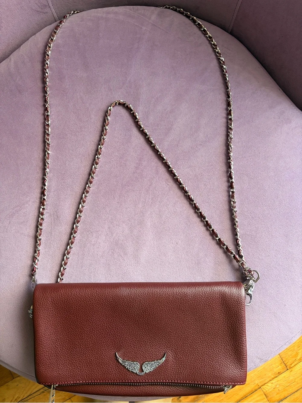 Zadig & Voltaire Brown Leather Crossbody Chain Wallet - Women's Bag